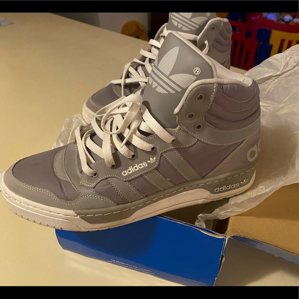 Adidas Grey and White High Tops Men’s Size 10.5